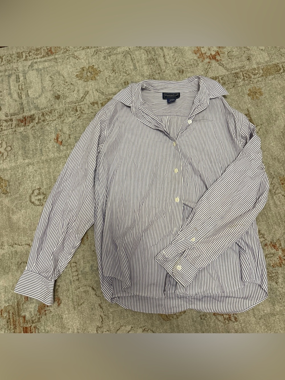 White and purple Pinstripe Men's Button-Down Shirt - Picture 1 of 2
